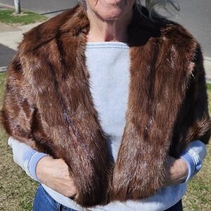 Kudra Fur Vintage Stole Jacket With Pockets